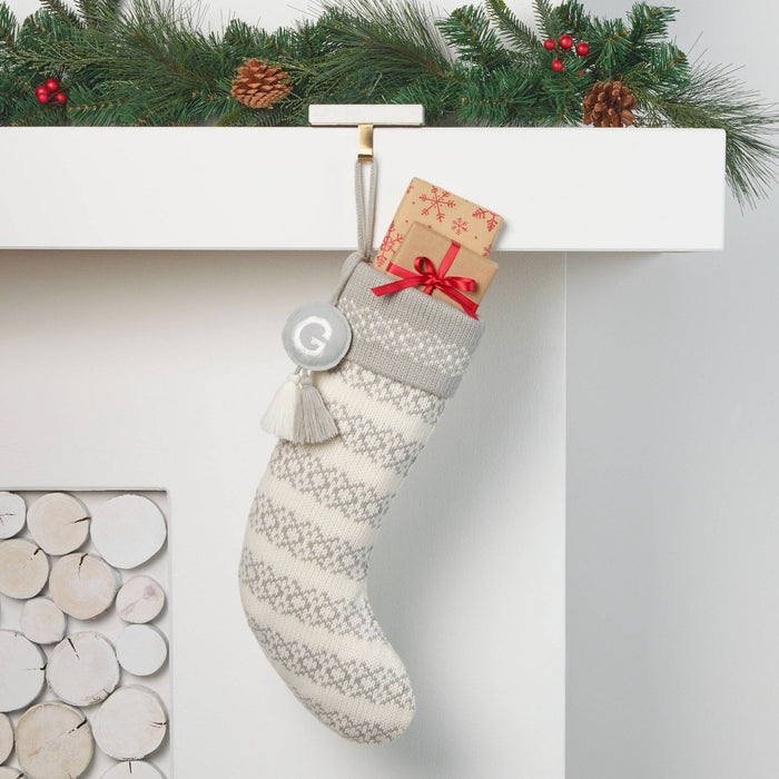Knit Fair Isle Monogram Christmas Stocking Gray/White G - Wondershop