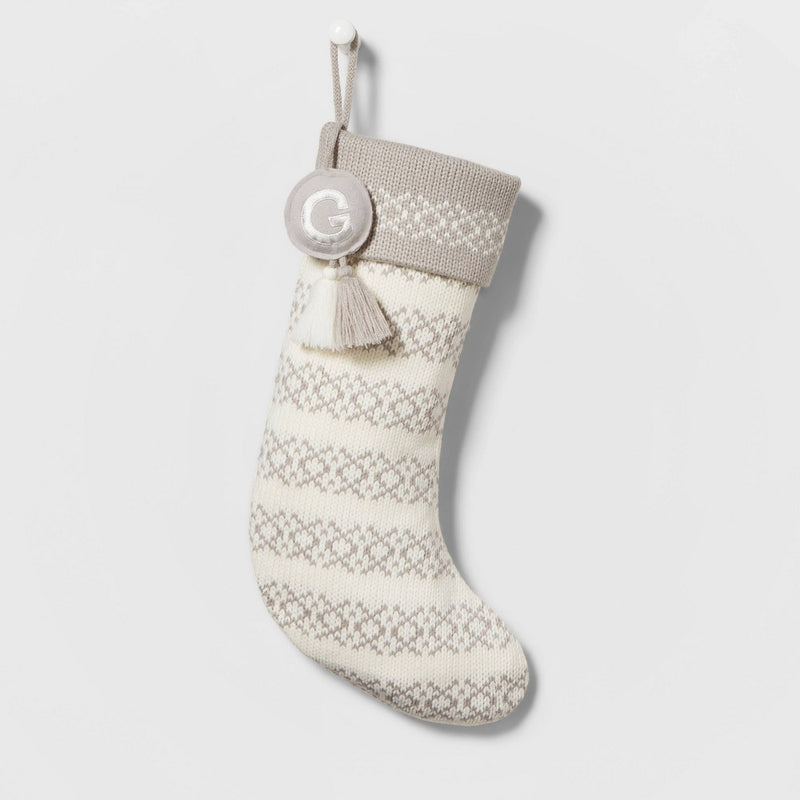 Knit Fair Isle Monogram Christmas Stocking Gray/White G - Wondershop