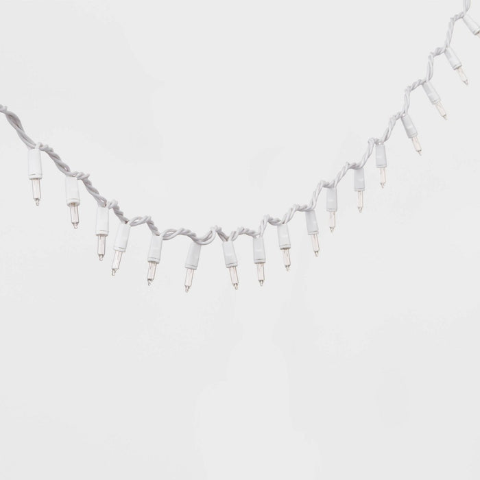 100ct Incandescent Smooth Mini Christmas String Lights Clear with White Wire - Wondershop
