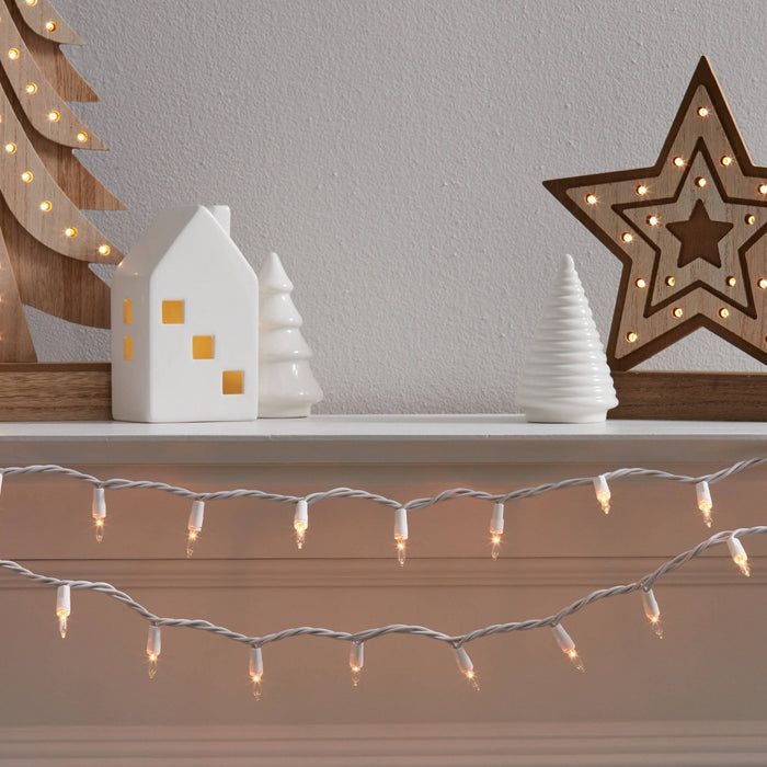 100ct Incandescent Smooth Mini Christmas String Lights Clear with White Wire - Wondershop