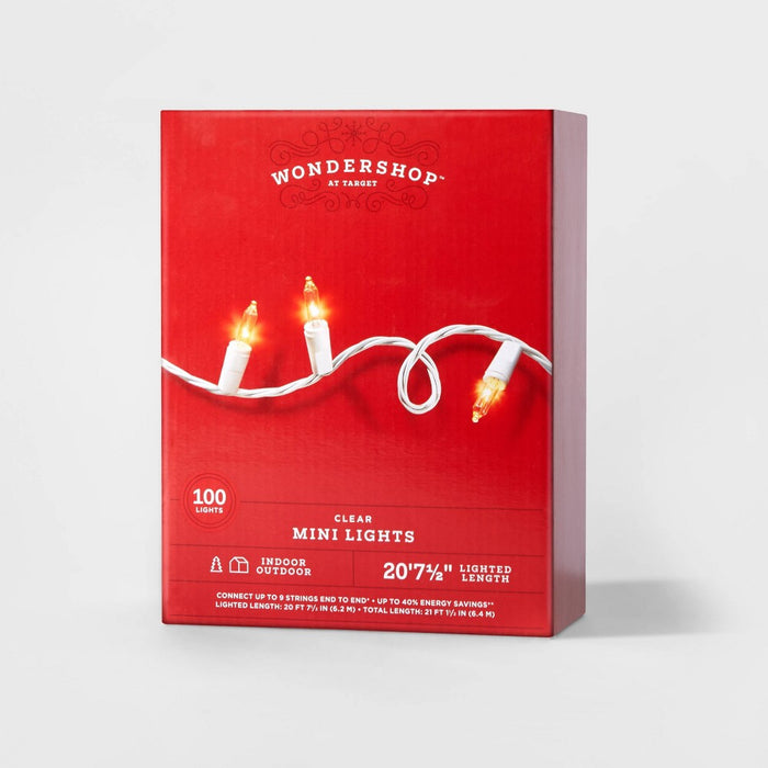 100ct Incandescent Smooth Mini Christmas String Lights Clear with White Wire - Wondershop