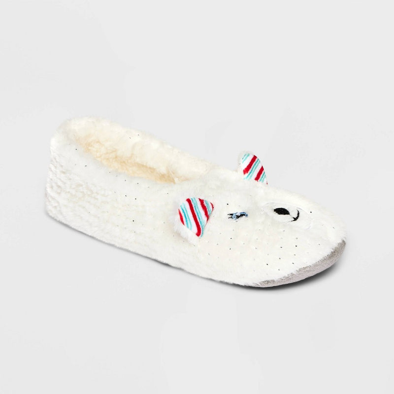 Women's Polar Bear Faux Fur Pull-On Slipper Socks with Grippers - Wondershop White M/L