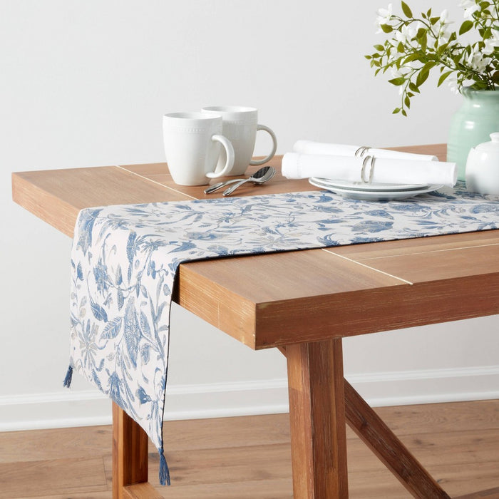 108" x 14" Cotton Floral Table Runner Blue - Threshold