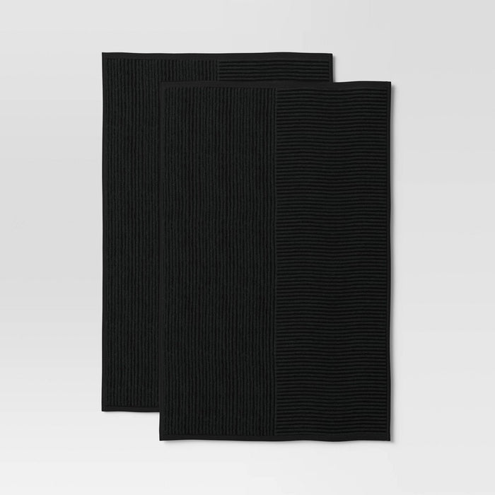 2pk Cotton Solid Ribbed Terry Kitchen Towel Black - Threshold