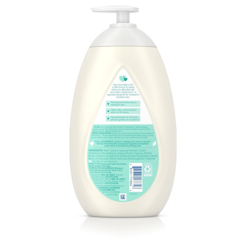 Johnson's CottonTouch Newborn Baby Face & Body Lotion, Hypoallergenic Moisturization for Skin - 27.1 fl oz