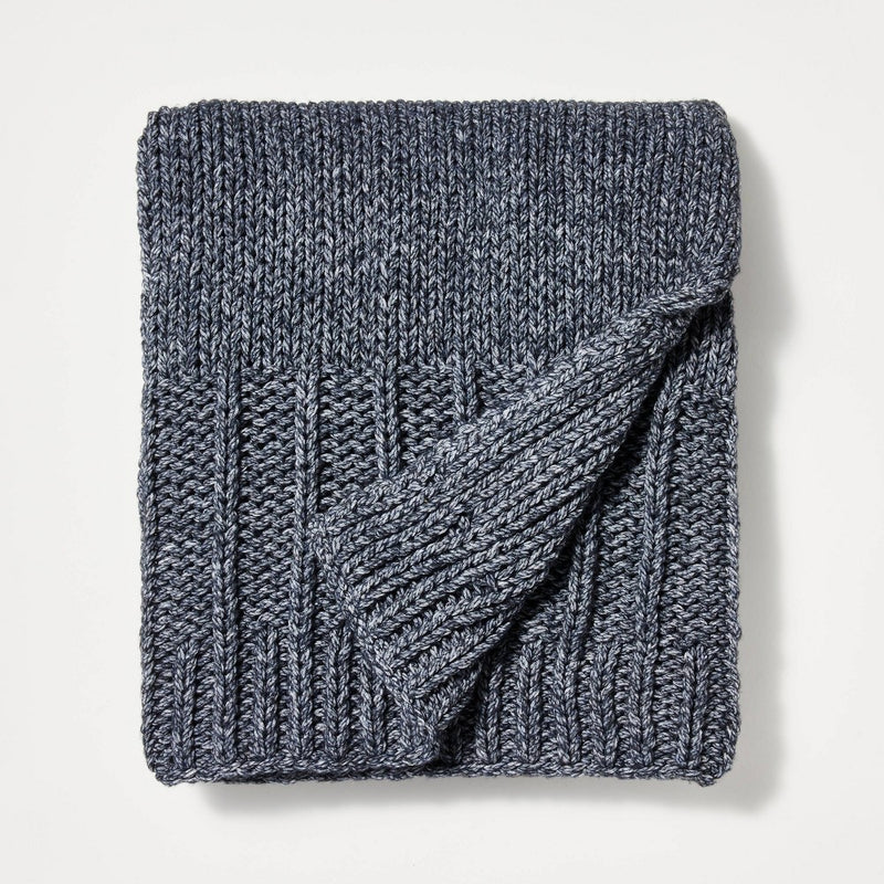 Chunky Knit Throw Blanket Navy Blue - Threshold designed with Studio McGee