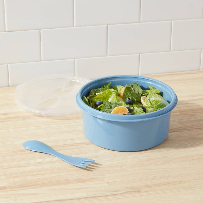 56oz 3pc Plastic Salad Bento Box with Utensil Blue - Room Essentials
