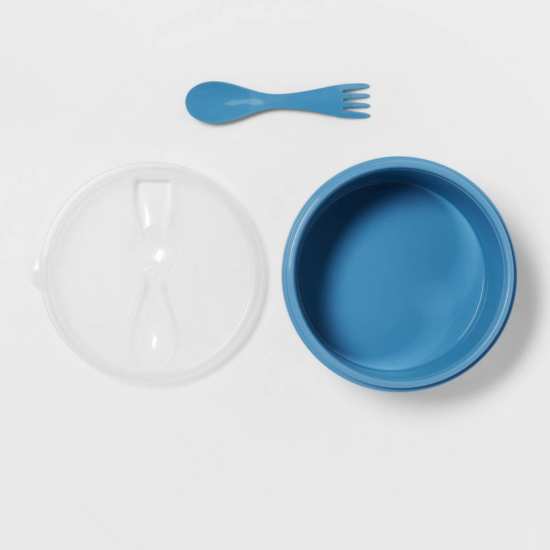 56oz 3pc Plastic Salad Bento Box with Utensil Blue - Room Essentials