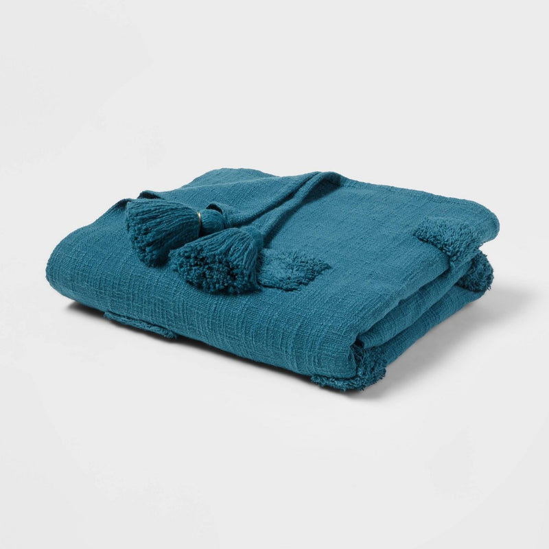 60"x80" Global Tufted Throw Blanket with Tassels Teal - Threshold