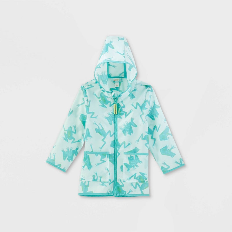 Toddler Frog Printed Unlined Rain Coat - Cat & Jack Teal 5T (LOCAL PICKUP ONLY)