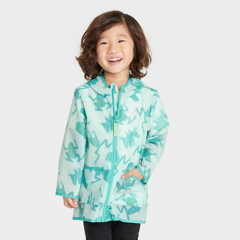 Toddler Frog Printed Unlined Rain Coat - Cat & Jack Teal 5T (LOCAL PICKUP ONLY)