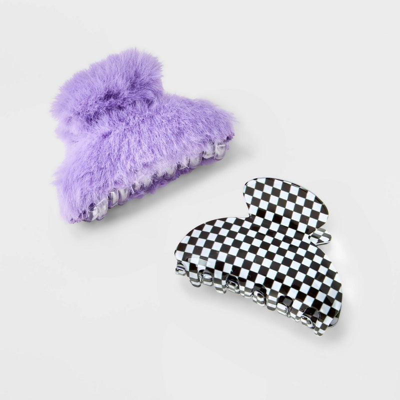 Girls' 2pk Faux Fur Claw Clips - art class Purple/Black