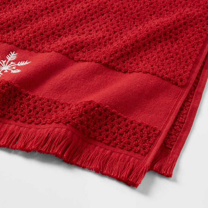 2pk Snowflake Christmas Hand Towel Red - Threshold