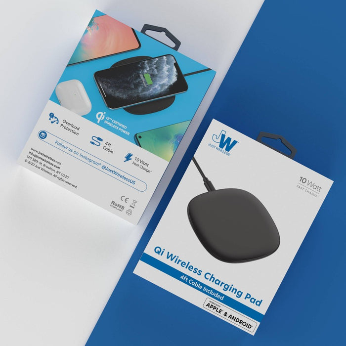 Just Wireless 10W Qi Wireless Charging Pad with 4' TPU Charging Cable - Black