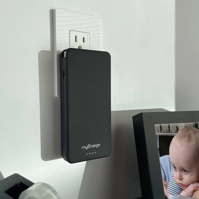 myCharge Amp Prong Max 20000mAh/12W Output Power Bank with Integrated Charging Cable - Black