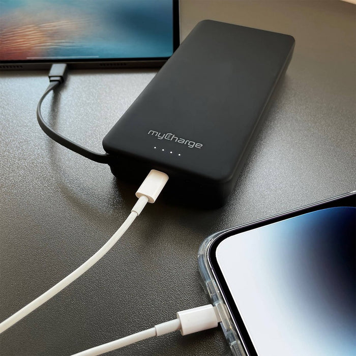 myCharge Amp Prong Max 20000mAh/12W Output Power Bank with Integrated Charging Cable - Black