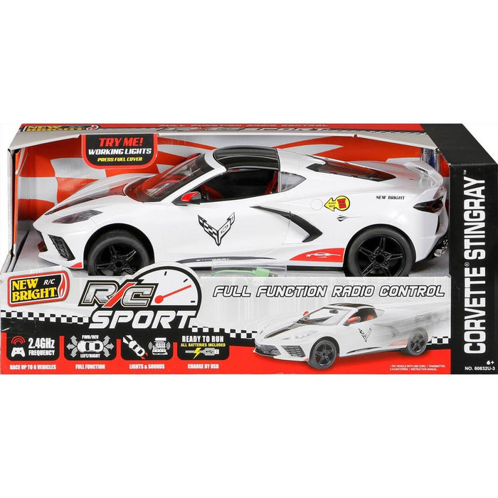 New Bright RC 1:8 Scale (22") FF USB Showcase Sportscar - Corvette Stingray - White