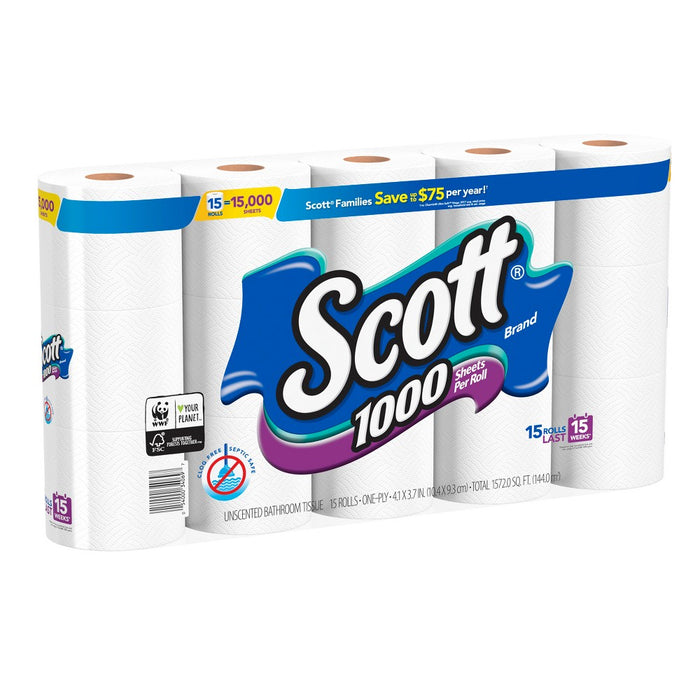 Scott 1000 Septic Safe Toilet Paper - 15 Rolls