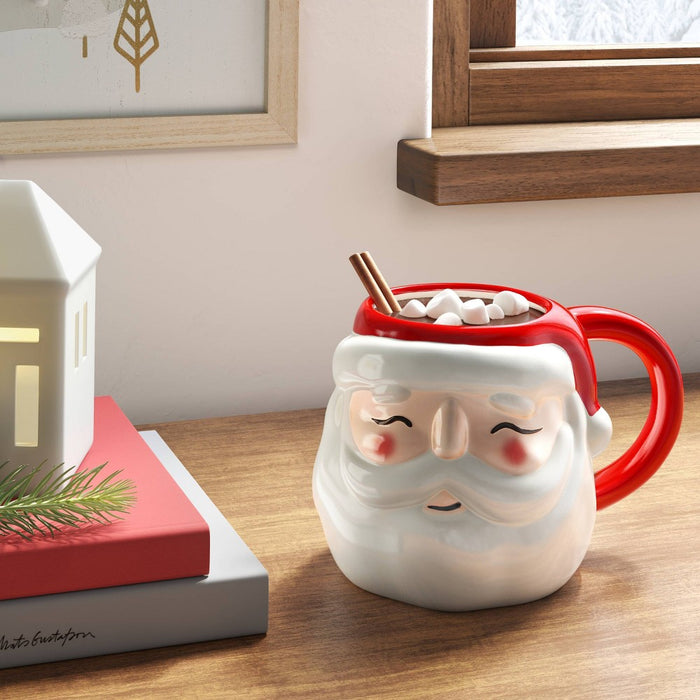 20oz Christmas Earthenware Figural Santa Mug - Wondershop