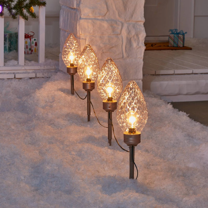 4pc Faceted C9 Big Bulb Christmas Pathway Light Clear with Champagne Base - Wondershop