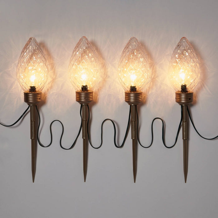 4pc Faceted C9 Big Bulb Christmas Pathway Light Clear with Champagne Base - Wondershop