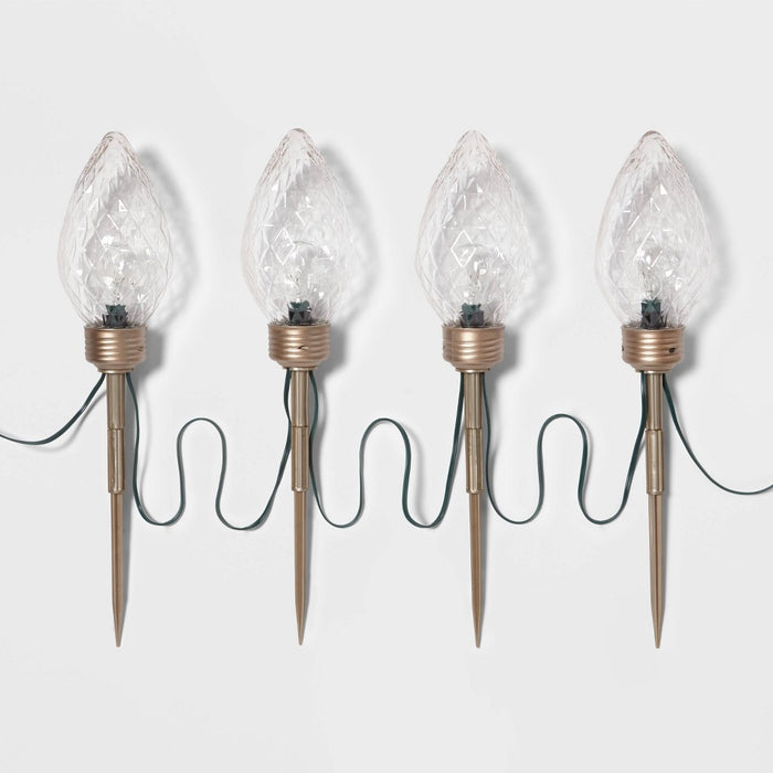 4pc Faceted C9 Big Bulb Christmas Pathway Light Clear with Champagne Base - Wondershop