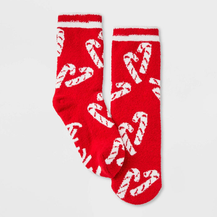 Women's Candy Cane 'Merry and Bright' Cozy Crew Socks with Gift Card Holder - Wondershop Red/White 4-10
