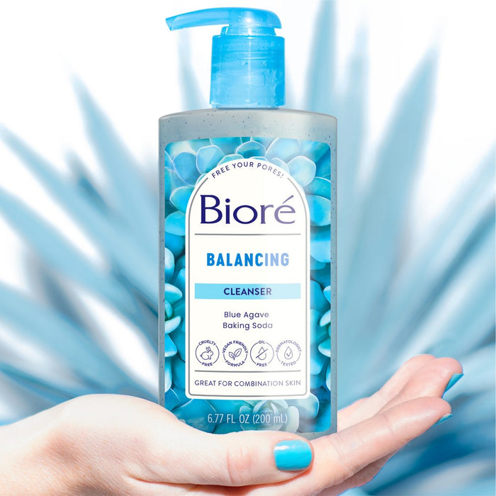 Biore Blue Agave + Baking Soda Balancing Pore Combination Skin Cleanser, Gently Exfoliates Skin - Fresh - 6.77 fl oz