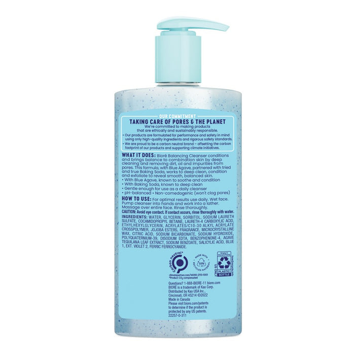 Biore Blue Agave + Baking Soda Balancing Pore Combination Skin Cleanser, Gently Exfoliates Skin - Fresh - 6.77 fl oz