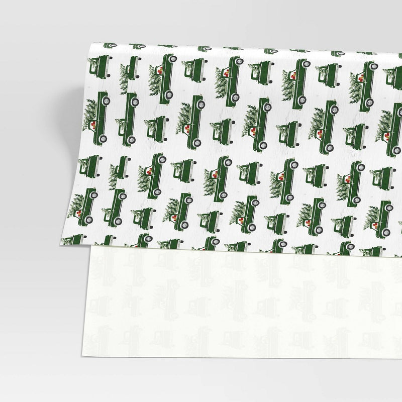 50 sq ft Vintage Truck with Tree Christmas Gift Wrap Cream - Wondershop (LOCAL PICKUP ONLY)