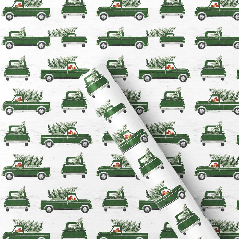 50 sq ft Vintage Truck with Tree Christmas Gift Wrap Cream - Wondershop (LOCAL PICKUP ONLY)