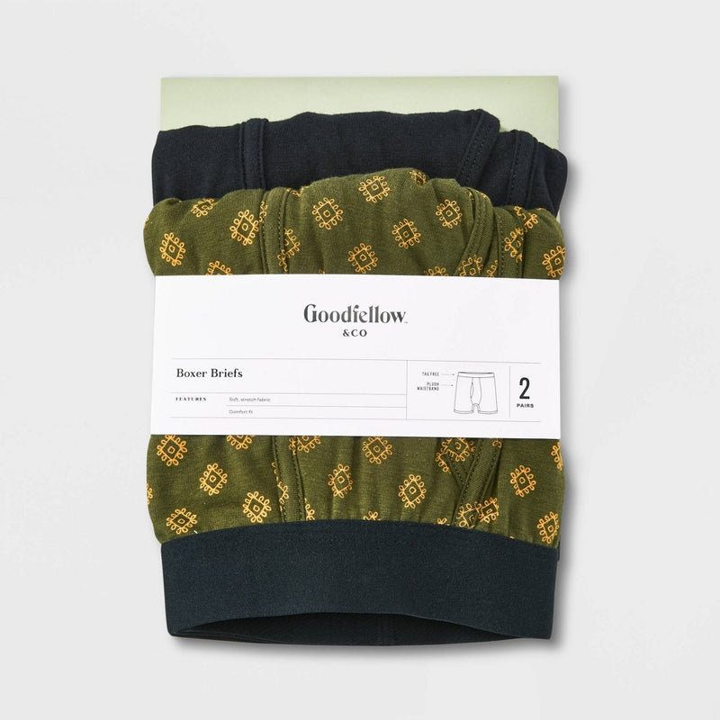 Men's Geo Print Boxer Briefs 2pk - Goodfellow & Co Green XL