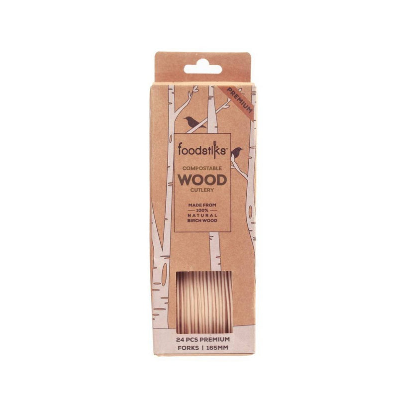 foodstiks Premium Compostable Disposable Wood Cutlery Forks - 24pc