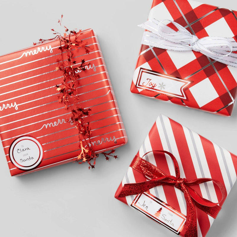 25 sq ft Striped 'Merry' Gift Wrap Red/Silver - Wondershop (LOCAL PICKUP ONLY)