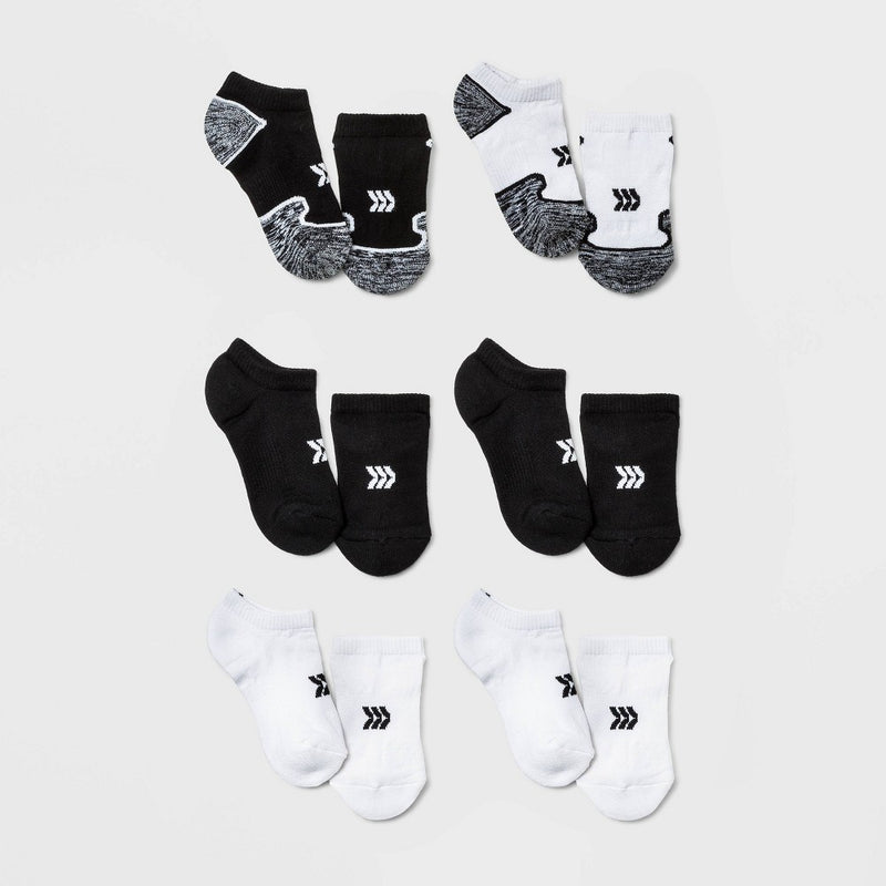 Kids' 6pk No Show Athletic Socks - All in Motion Black/White M