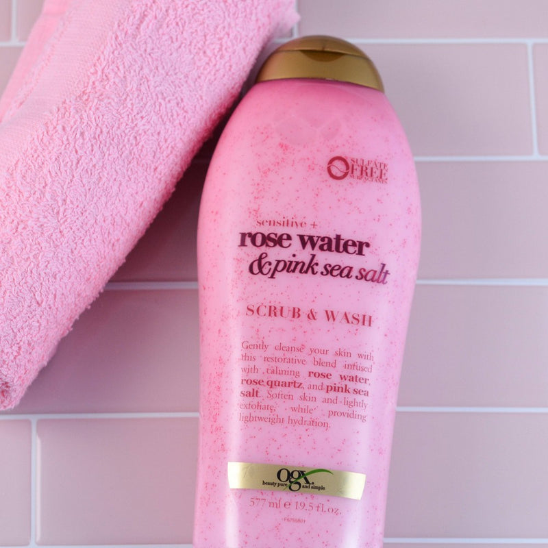 OGX Sensitive + Rose Water & Pink Sea Salt Scrub & Wash - 19.5 fl oz