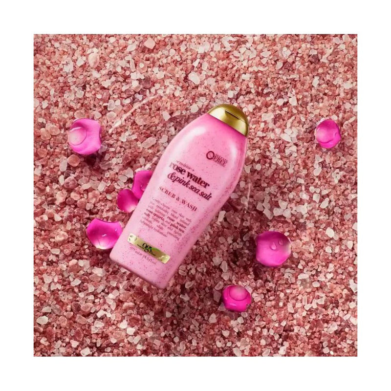 OGX Sensitive + Rose Water & Pink Sea Salt Scrub & Wash - 19.5 fl oz
