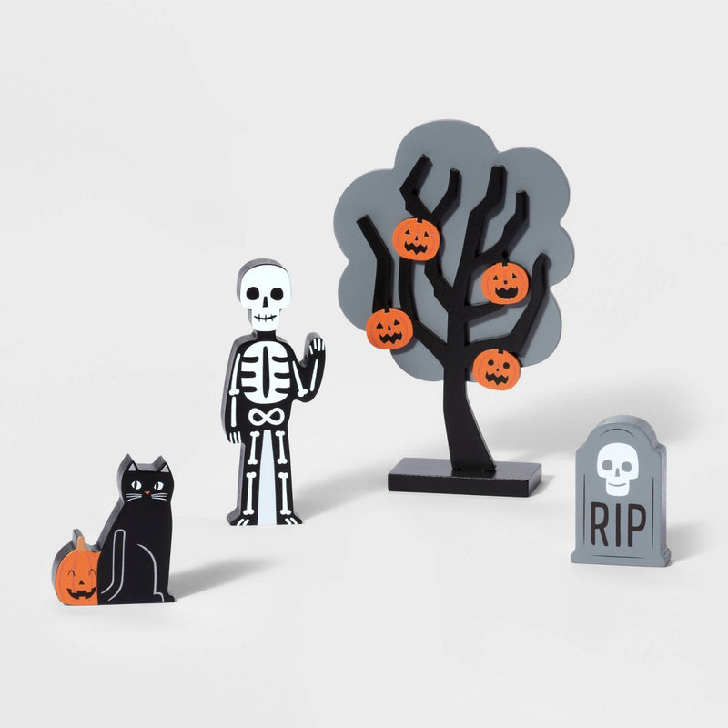 Wood Mini Mantle Skeleton/Cat/Tombstone Halloween Decorative Prop - Hyde & EEK! Boutique