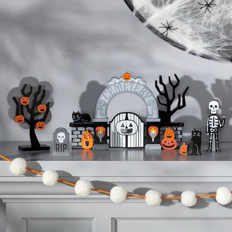 Wood Mini Mantle Skeleton/Cat/Tombstone Halloween Decorative Prop - Hyde & EEK! Boutique