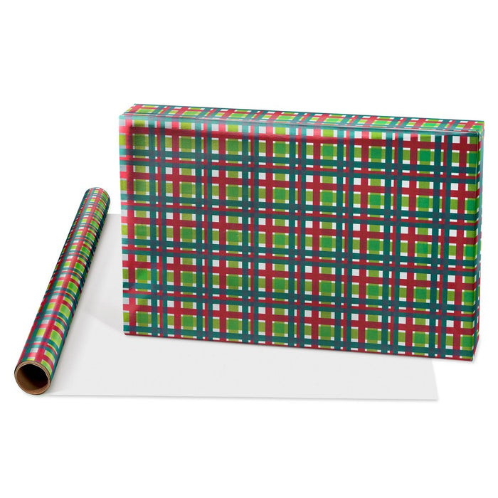 20 sq ft Christmas Roll Wrap Foil Plaid Green