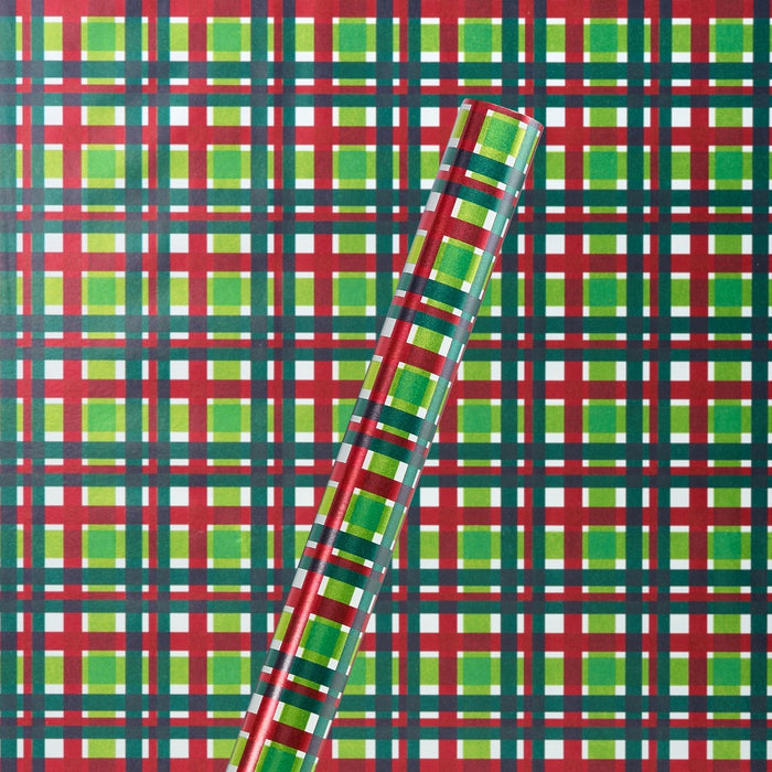 20 sq ft Christmas Roll Wrap Foil Plaid Green