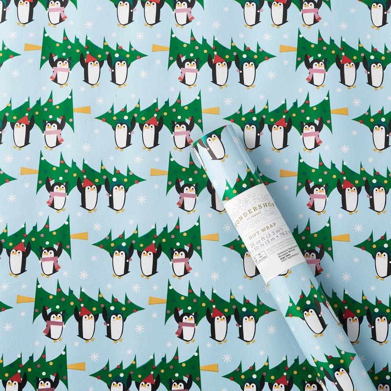 25 sq ft Penguins with Tree Gift Wrap Light Blue - Wondershop (LOCAL PICKUP ONLY)