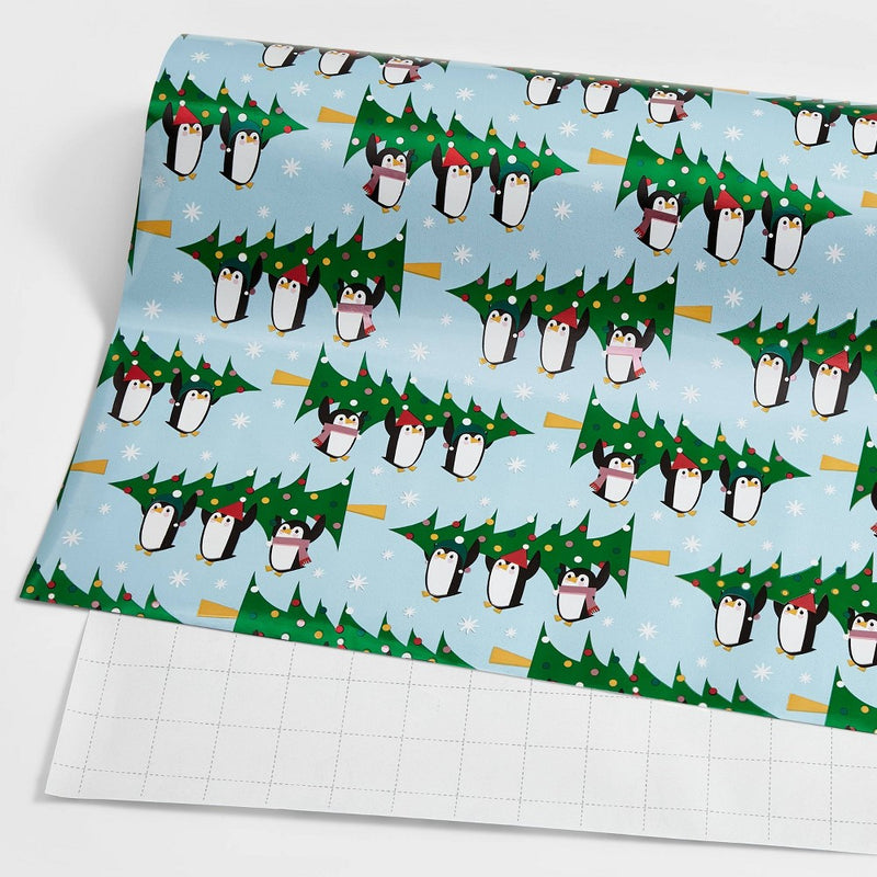 25 sq ft Penguins with Tree Gift Wrap Light Blue - Wondershop (LOCAL PICKUP ONLY)