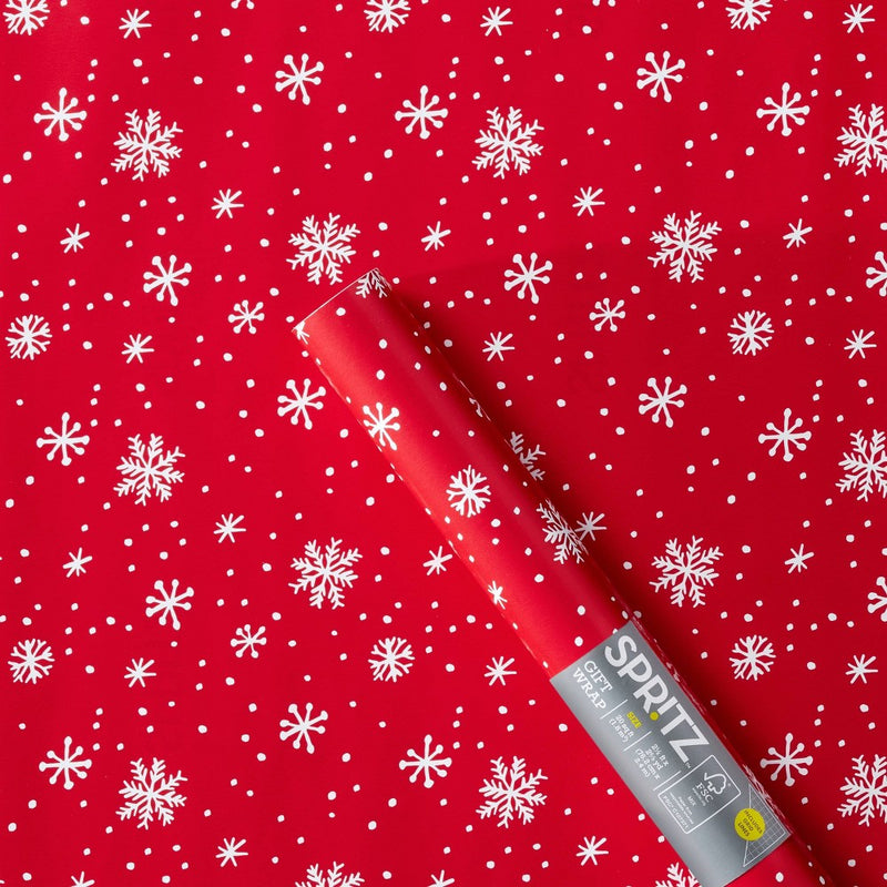 Red 1pc Gift Wrap with White Snowflakes - Spritz (LOCAL PICKUP ONLY)