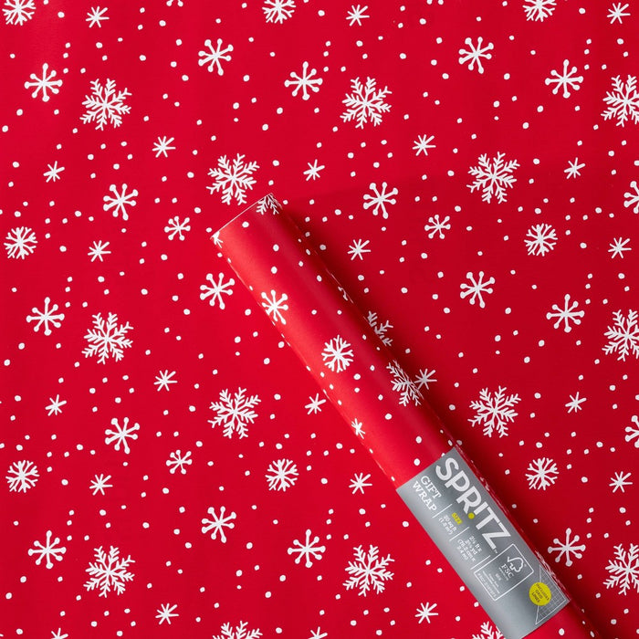 Red 1pc Gift Wrap with White Snowflakes - Spritz