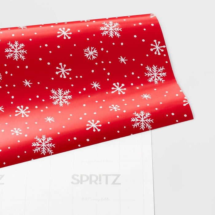 Red 1pc Gift Wrap with White Snowflakes - Spritz