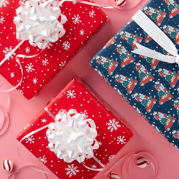 Red 1pc Gift Wrap with White Snowflakes - Spritz
