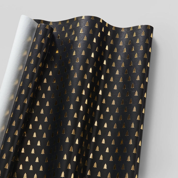 20 sq ft Gold Trees Gift Wrap Black - Wondershop