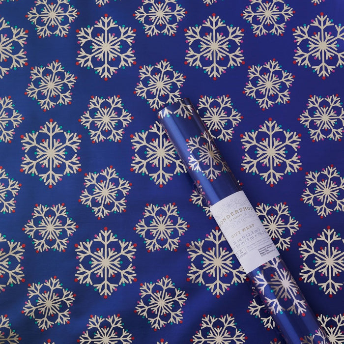 25 sq ft Snowflakes Gift Wrap Dark Blue - Wondershop