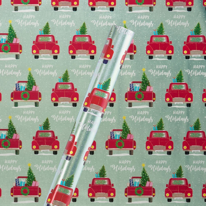 20 sq ft Happy Holiday Truck Christmas Roll Wrap Foil